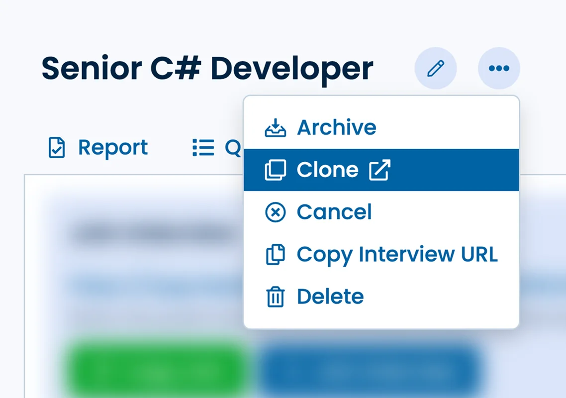 Illustration of the "Clone" interview option when viewing an interview.