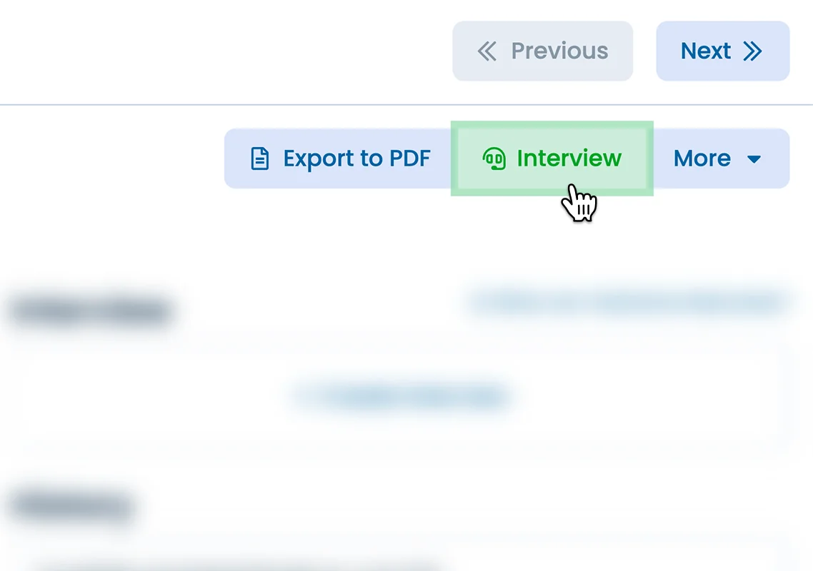 Illustration of the "Interview" button shown in the screening candidate report.